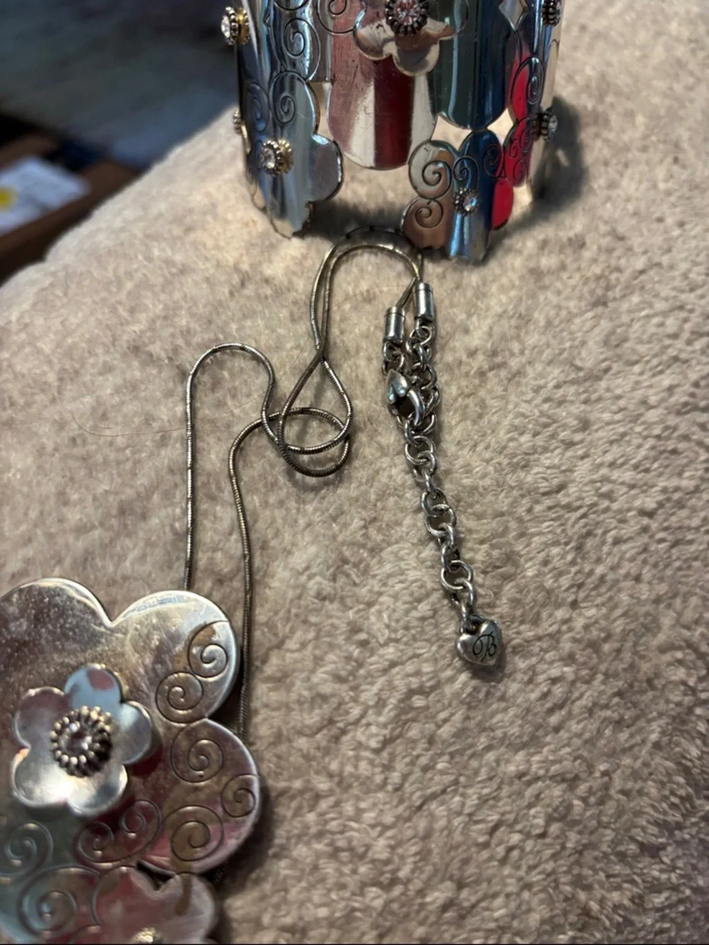 Brighton Silver Floral Cuff Bracelet and Pendant Necklace Set - Picture 5 of 5
